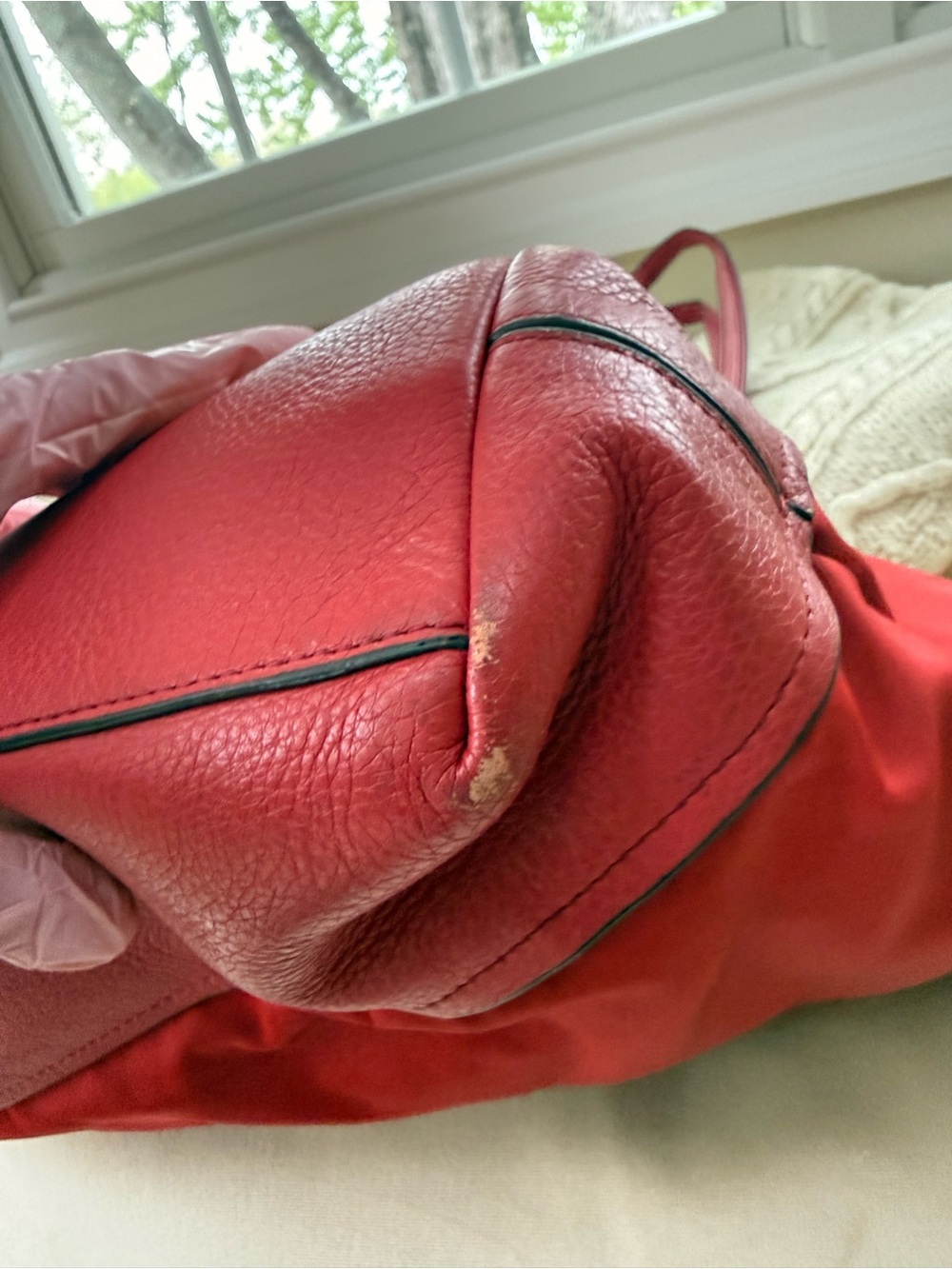 Coach Red Tote Bag F57903 with Leather Trim - Picture 10 of 13
